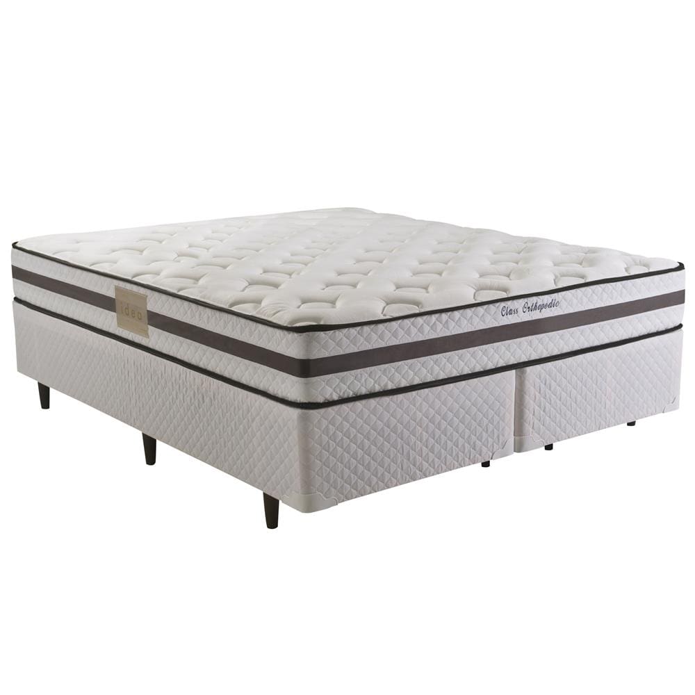 Cama Box Queen Size Herval + Colchão Queen Size Herval Class Orthopedic com  Pillow Top One Side e Molas Bonnel 63x158x198 cm - Branco/Cinza | Ponto