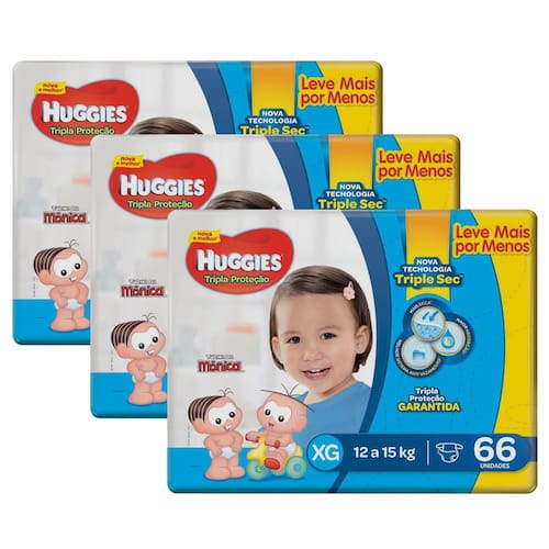 Fralda Huggies Tripla Proteção XG - Kit com 198 Unidades Menor preço em Fralda Huggies Tripla Proteção XG - Kit com 198 Unidades