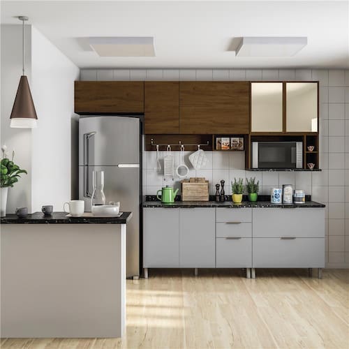 Cozinha Completa Bartira Rubi com 7 Portas e 5 Gavetas - 280cm de largura Menor preço em Cozinha Completa Bartira Rubi com 7 Portas e 5 Gavetas - 280cm de largura