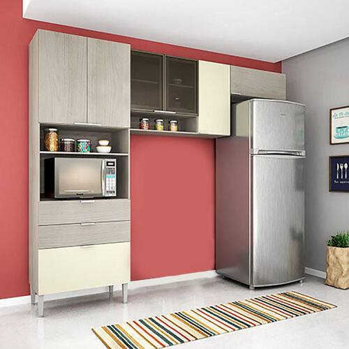 Cozinha Compacta Bartira Turmalina com 6 Portas e 3 Gavetas - Carvalho/Champanhe é boa?