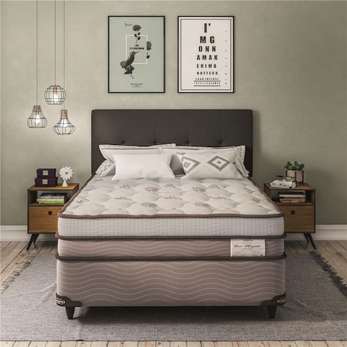 Cama Box Casal + Colchão Ortobom New Magestic com Molas Ensacadas 68x138x188 cm - Marrom/Cinza Menor preço em Cama Box Casal + Colchão Ortobom New Magestic com Molas Ensacadas 68x138x188 cm - Marrom/Cinza