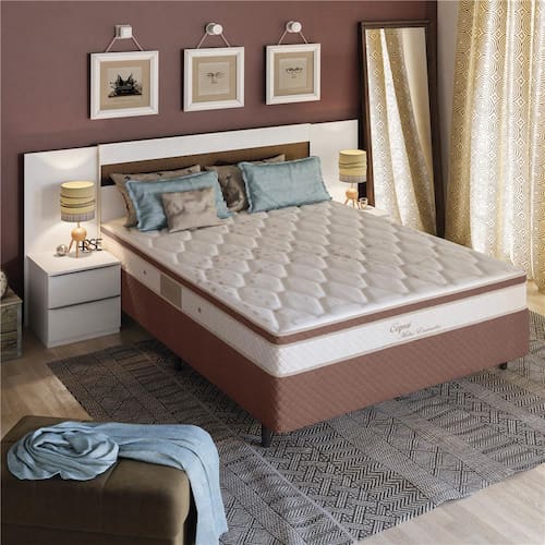 Cama Box Casal Herval Capri com Pillow Inn e Molas Ensacadas 64 x 138 x 188 cm - Marrom/Bege Menor preço em Cama Box Casal Herval Capri com Pillow Inn e Molas Ensacadas 64 x 138 x 188 cm - Marrom/Bege