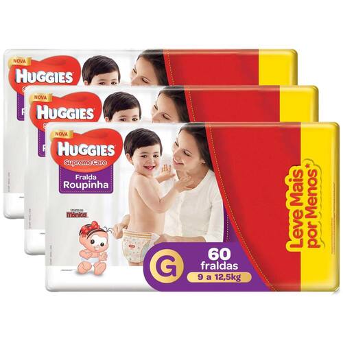 Fralda Huggies Roupinha Supreme Care Tamanho G - Kit com 180 Unidades Menor preço em Fralda Huggies Roupinha Supreme Care Tamanho G - Kit com 180 Unidades
