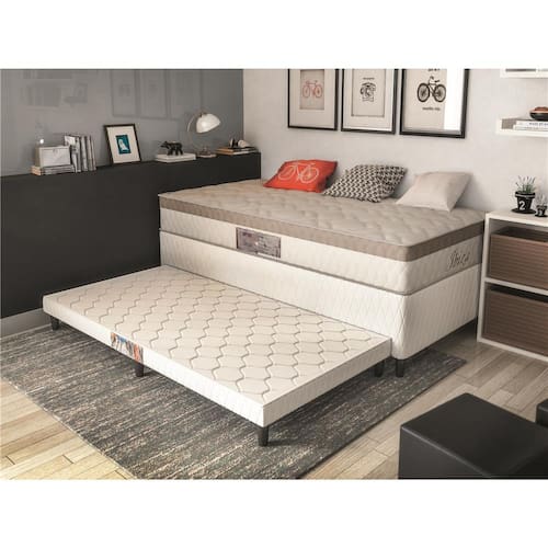 Base Box Umaflex Sublime com Cama Auxiliar + Colchão Solteiro Biflex Ibiza com Euro Pillow e Molas Superlastic 66x88x188 cm - Bege Menor preço em Base Box Umaflex Sublime com Cama Auxiliar + Colchão Solteiro Biflex Ibiza com Euro Pillow e Molas Superlastic 66x88x188 cm - Bege