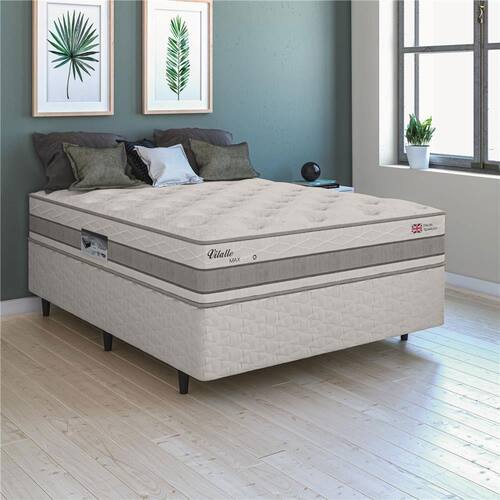 Base Box + Colchão de Casal Herval Vitalle com Molas Maxpring 70x138x188 cm - Cinza