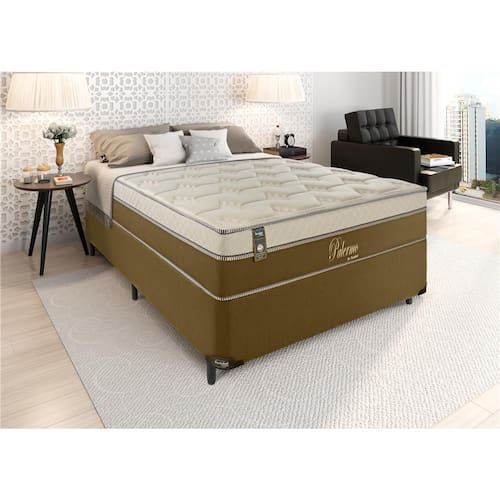 Cama Box de Casal Portobel + Colchão de Casal Portobel Palermo com Pillow Top e Molas Ensacadas 72x138x188 cm - Bege/Marrom Menor preço em Cama Box de Casal Portobel + Colchão de Casal Portobel Palermo com Pillow Top e Molas Ensacadas 72x138x188 cm - Bege/Marrom