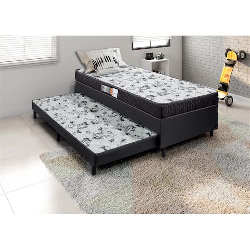 Cama Box de Solteiro Portobel Roma com Cama Auxiliar 56x88x188 cm - Branca/Preta Menor preço em Cama Box de Solteiro Portobel Roma com Cama Auxiliar 56x88x188 cm - Branca/Preta