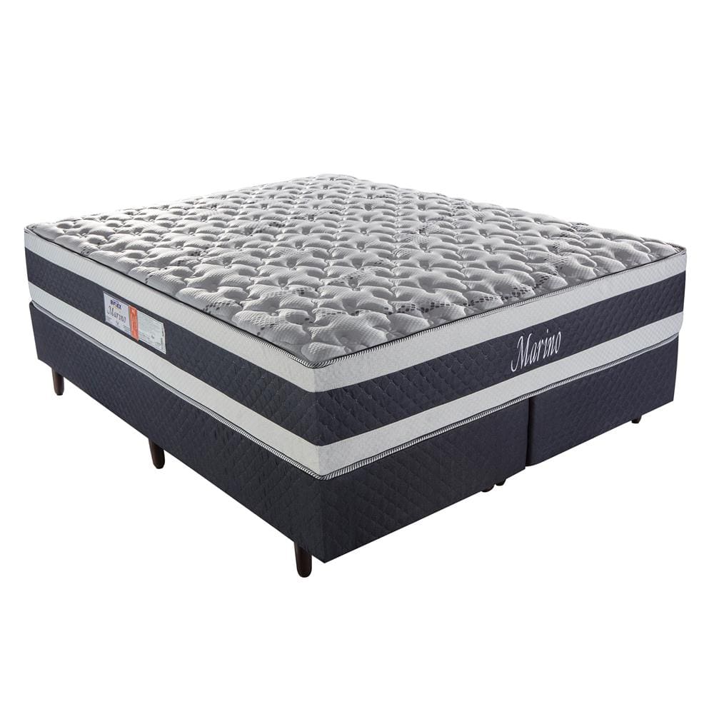 Cama Box Queen Size Biflex + Colchão Queen Size Biflex Marino com Pillow  Inn e Molas Ensacadas 70x158x198 cm - Cinza/Azul | Ponto