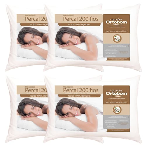 Travesseiros Ortobom Super em Fibra Siliconizada Percal 200 Fios 50 x 70 cm Brancos - 4 Unidades Menor preço em Travesseiros Ortobom Super em Fibra Siliconizada Percal 200 Fios 50 x 70 cm Brancos - 4 Unidades
