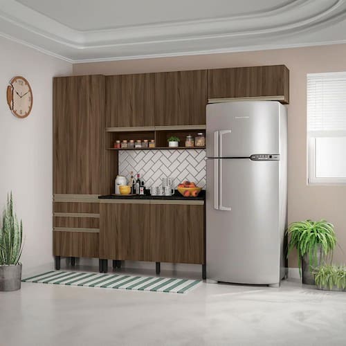 Cozinha Compacta Bartira Jaspe com 6 Portas, 3 Gavetas e 6 Prateleiras - 260,4cm de largura é boa?
