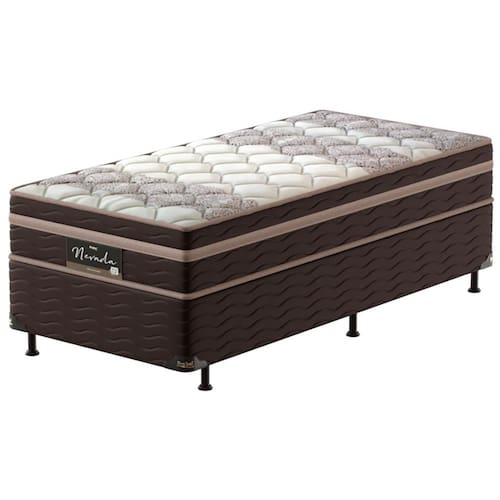 Cama Box Solteiro Probel Nevada com Euro Pillow e Molas Ensacadas 64x88x188 cm - Bege/Marrom Menor preço em Cama Box Solteiro Probel Nevada com Euro Pillow e Molas Ensacadas 64x88x188 cm - Bege/Marrom