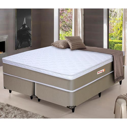 Cama Box Queen Size Hellen New Alpha com Euro Pillow e Molas Ensacadas 60x158x198cm - Branco/Bege Menor preço em Cama Box Queen Size Hellen New Alpha com Euro Pillow e Molas Ensacadas 60x158x198cm - Branco/Bege