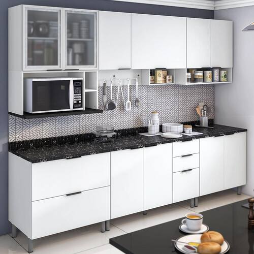 Cozinha Completa Bartira Rubi com 10 Portas, 5 Gavetas e 7 Prateleiras - 280,1cm de largura Menor preço em Cozinha Completa Bartira Rubi com 10 Portas, 5 Gavetas e 7 Prateleiras - 280,1cm de largura