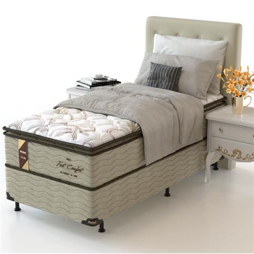 Menor preço em Cama Box de Solteiro Probel Fort Comfort com Pillow Top e Molas Prolastic 72x88x188cm - Branco/Bege