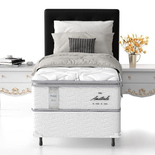 Cama Box de Solteiro Probel Amsterdã com Pillow Top e Molas Ensacadas 72x88x188cm - Branco/Preto Menor preço em Cama Box de Solteiro Probel Amsterdã com Pillow Top e Molas Ensacadas 72x88x188cm - Branco/Preto