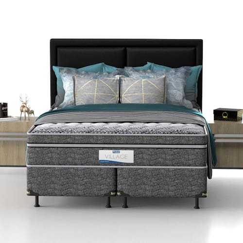 Cama Box Queen Size Probel Village D28 com Molas Ensacadas e Pillow Euro 68x158x198cm - Branco/Preto Menor preço em Cama Box Queen Size Probel Village D28 com Molas Ensacadas e Pillow Euro 68x158x198cm - Branco/Preto
