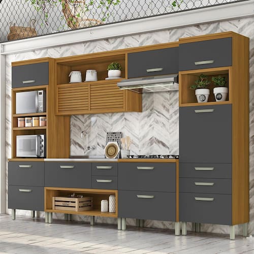 Cozinha Completa em MDF Nesher Princesa com 8 Portas 7 Gavetas e 17 Prateleiras - Freijo/Grafite 334cm é boa?