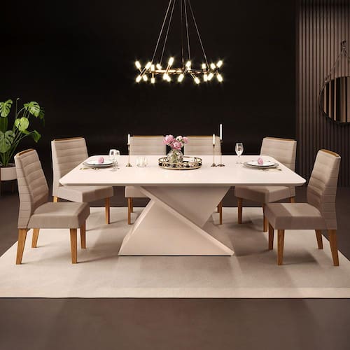 Mesa de Jantar DJ Móveis Campinas Off White com 6 Cadeiras Moema Ginger/Veludo Kraft Menor preço em Mesa de Jantar DJ Móveis Campinas Off White com 6 Cadeiras Moema Ginger/Veludo Kraft