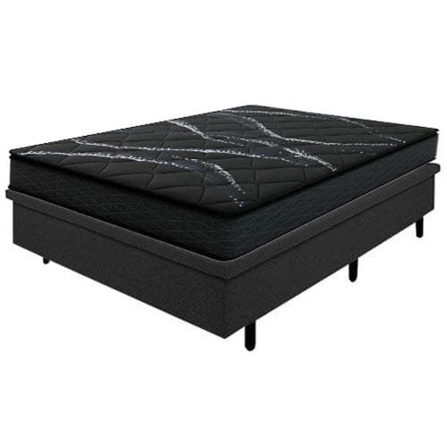 Colchão de Casal Umaflex New Itália Black D26 com Molas Ensacadas e Pillow Top + Base Box MGA Lift Cotton com Baú e Pistão à Gás 64x138x188cm - Preto