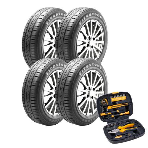 4 Pneus Aro 14 Firestone F-600 175/65 R14 82T + Maleta de Ferramentas Manuais WAP MKF21 com Trena, Chaves - 21 Peças