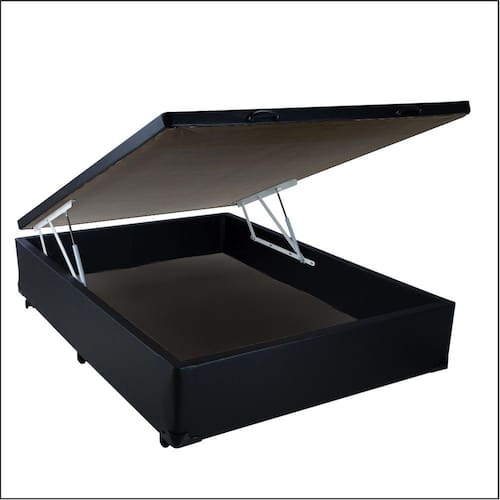 Base Box Baú Casal Sonnoforte Corino Preto com Pistão - 138 x 188 Menor preço em Base Box Baú Casal Sonnoforte Corino Preto com Pistão - 138 x 188