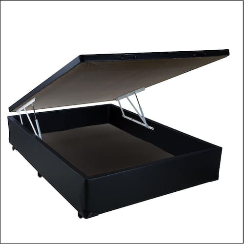 Base Box Baú Casal Sonnoforte Corino Preto com Pistão - 138 x 188