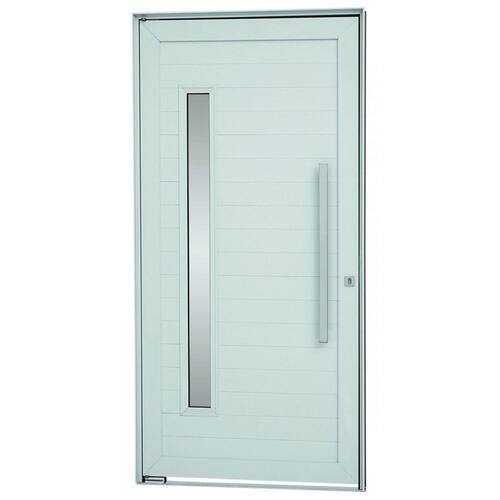Menor preço em Porta de Alumínio Pivotante Lambris Horizontais com Puxador Fechadura Rolete e Vidro Alumifort Sasazaki 2,16mx1,00mx8cm Branco Esquerda