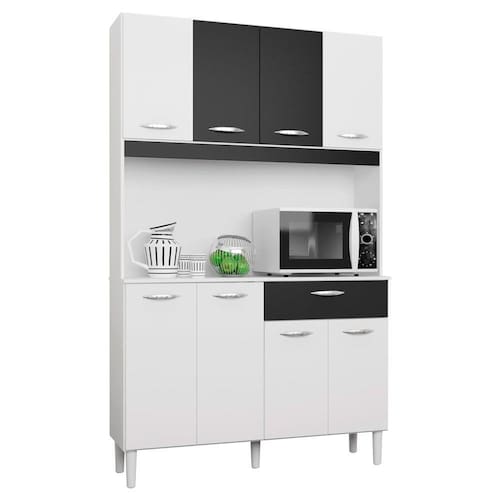 Armário p/ Cozinha 106x172cm c/ 8 Portas e 1 Gaveta - Poquema Kit Cassia Branco/Preto Menor preço em Armário p/ Cozinha 106x172cm c/ 8 Portas e 1 Gaveta - Poquema Kit Cassia Branco/Preto