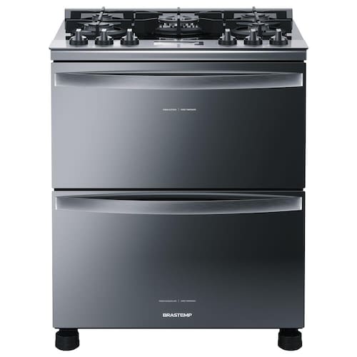 Fogão Brastemp 5 Bocas BFD5VCR com Mesa de Vidro, Duplo Forno e Touch Timer – Inox