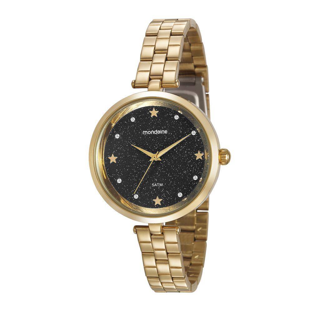 Relogio Feminino Dourado Mondaine com Fundo Preto Estrelado | Ponto