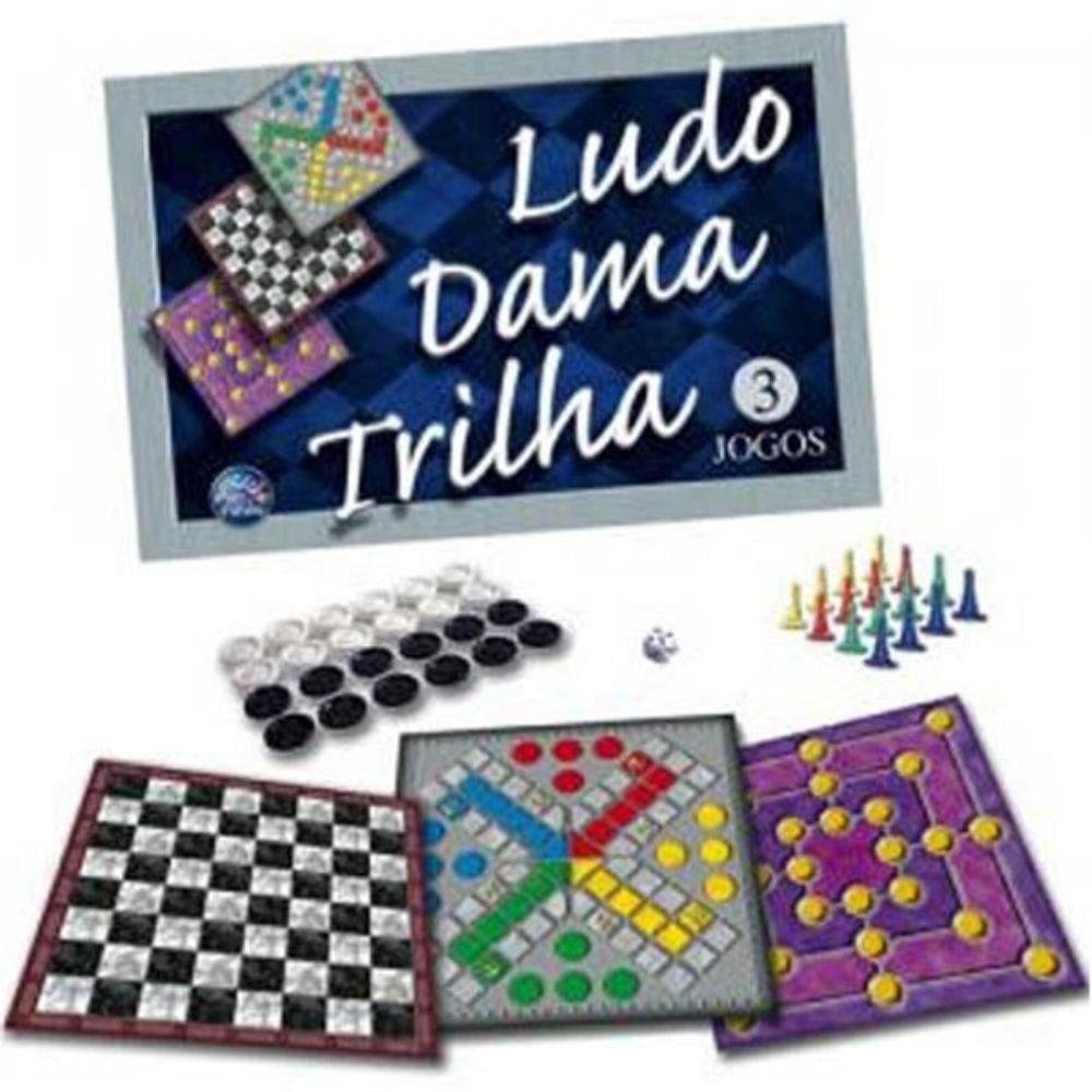 Jogos de Tabuleiro 3 em 1 Ludo Dama e Trilha Pais & Filhos