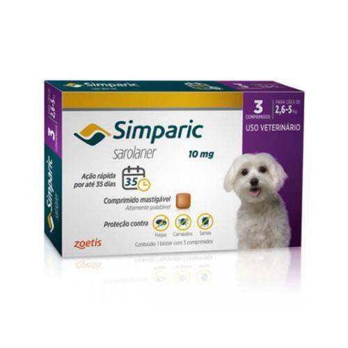 Antipulgas Zoetis Simparic 10 mg para Cães 2,6 a 5 Kg Menor preço em Antipulgas Zoetis Simparic 10 mg para Cães 2,6 a 5 Kg
