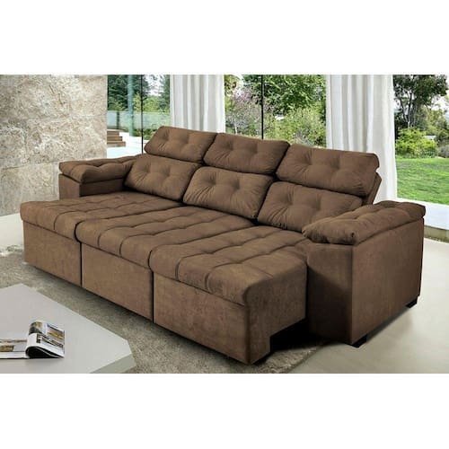 Sofa Itália 2,25 Mts Retrátil e Reclinável Tecido Suede Café - Moveis Marfim Menor preço em Sofa Itália 2,25 Mts Retrátil e Reclinável Tecido Suede Café - Moveis Marfim