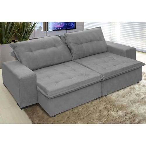 Menor preço em Sofá Austrália 2,32 Mts Retrátil e Reclinavel Tecido Suede Pluma Cinza - Moveis Marfim