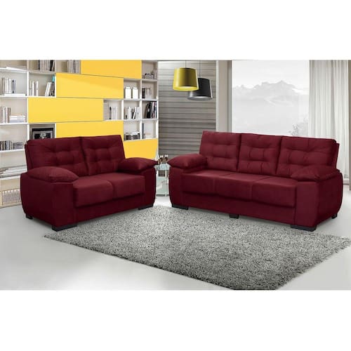 Conjunto de Sofá Luxemburgo 3 e 2 Lugares Tecido Suede Vinho - Moveis Marfim Menor preço em Conjunto de Sofá Luxemburgo 3 e 2 Lugares Tecido Suede Vinho - Moveis Marfim