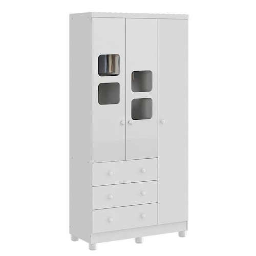Guarda Roupa de Bebê 3 Portas 3 Gavetas Uli Móveis Peroba Branco Brilho Menor preço em Guarda Roupa de Bebê 3 Portas 3 Gavetas Uli Móveis Peroba Branco Brilho