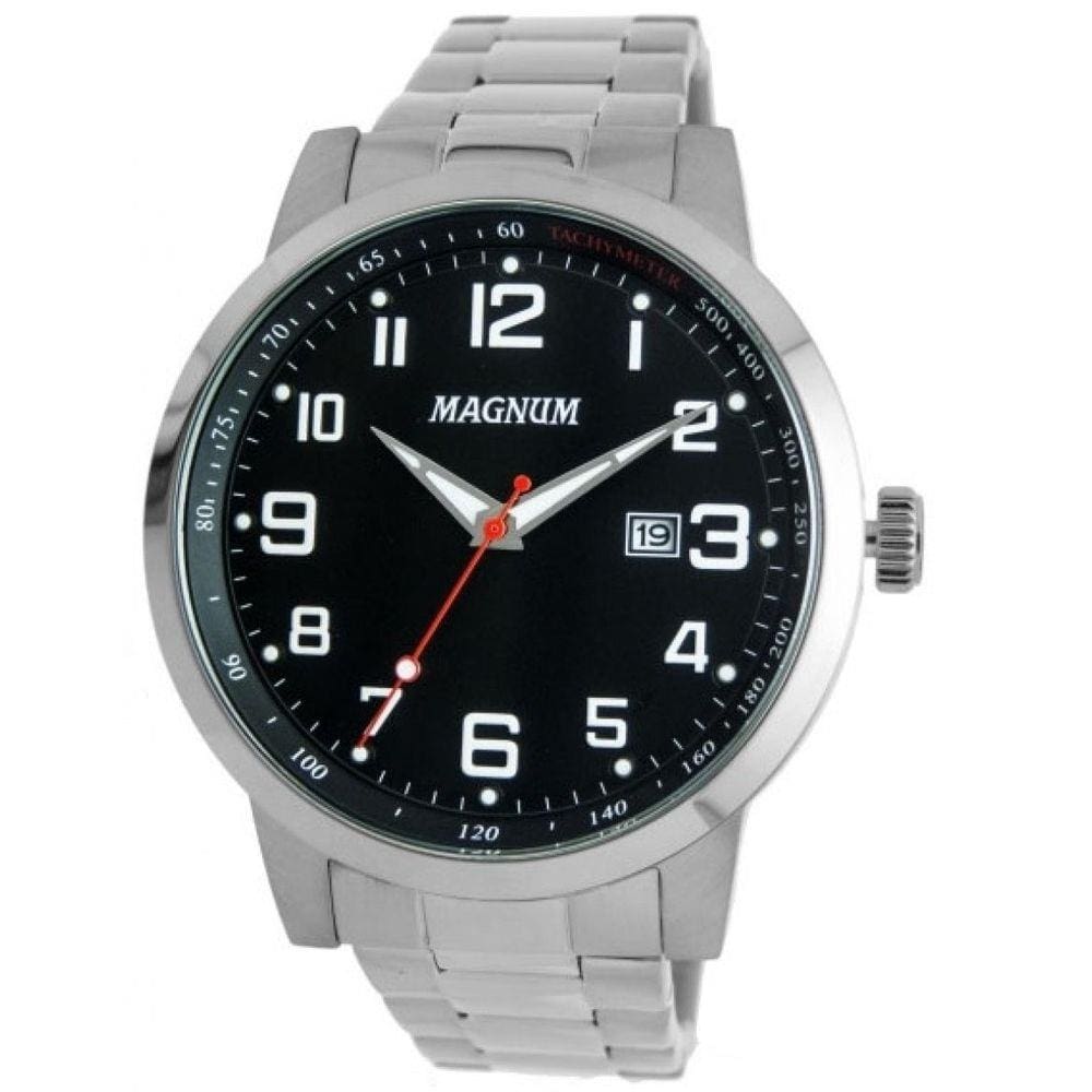 Relógio Magnum Masculino Prata Calendário Aço Inox MA32934T