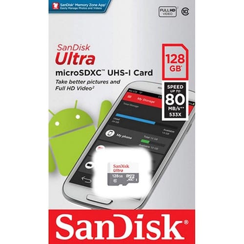 Cartão Memória MicroSD/Micro SDXC 128GB Ultra 80MBs Sandisk Menor preço em Cartão Memória MicroSD/Micro SDXC 128GB Ultra 80MBs Sandisk