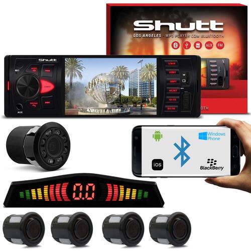 Kit MP5 Player Shutt Los Angeles 1 Din 4 Pol Bluetooth USB MP3 + Sensor