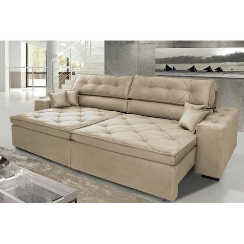 Sofá Austin 2,22m Retrátil, Reclinável com Molas no Assento e Almofadas, Tecido Suede Bege é boa?