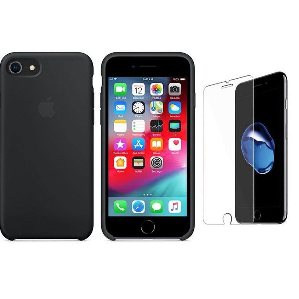 Capa De Silicone Iphone 8 Plus/ 7Plus Preto E Película | Ponto