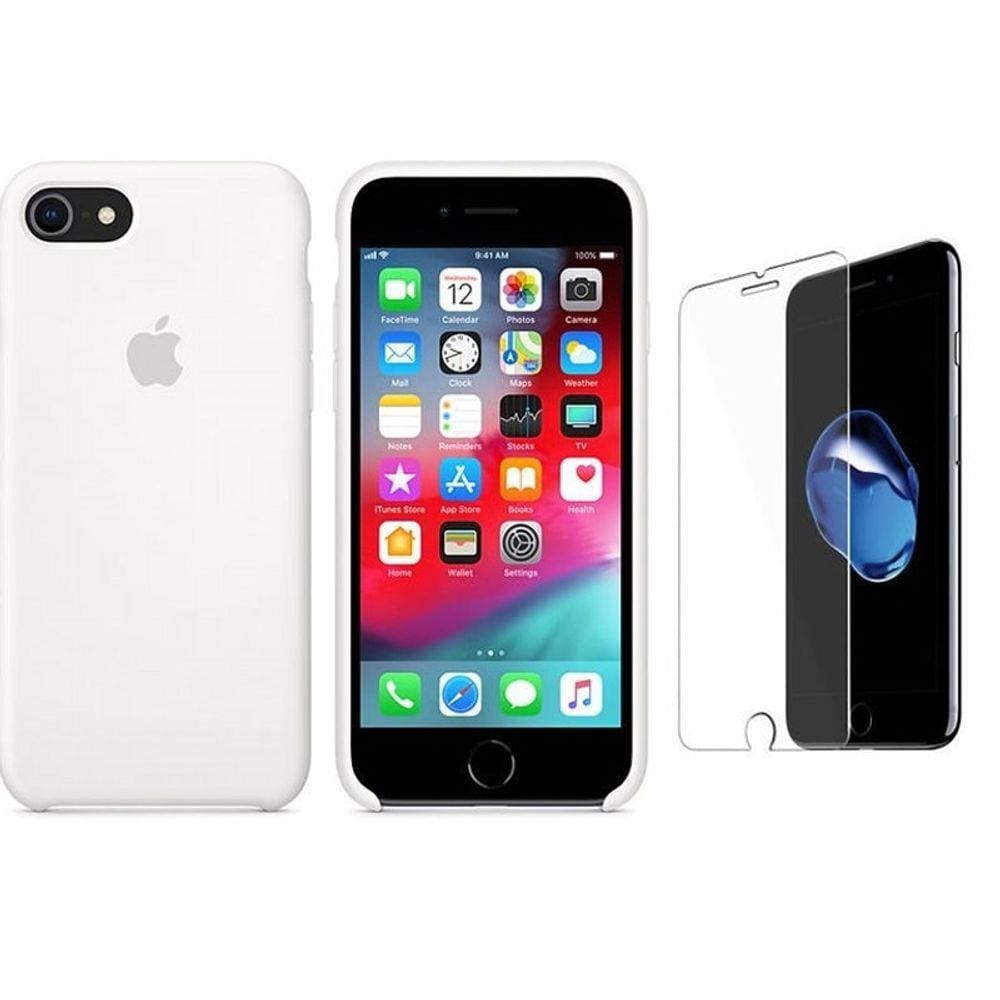 Capa De Silicone Iphone 8 Plus/ 7Plus Branco E Película | Ponto