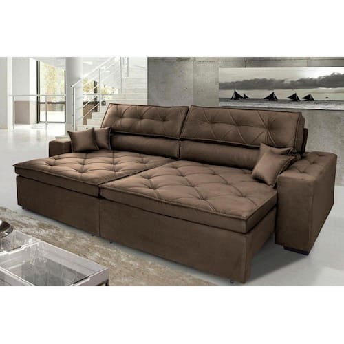 Sofá Austin 2,22m Retrátil, Reclinável com Molas no Assento e Almofadas, Tecido Suede Café Menor preço em Sofá Austin 2,22m Retrátil, Reclinável com Molas no Assento e Almofadas, Tecido Suede Café