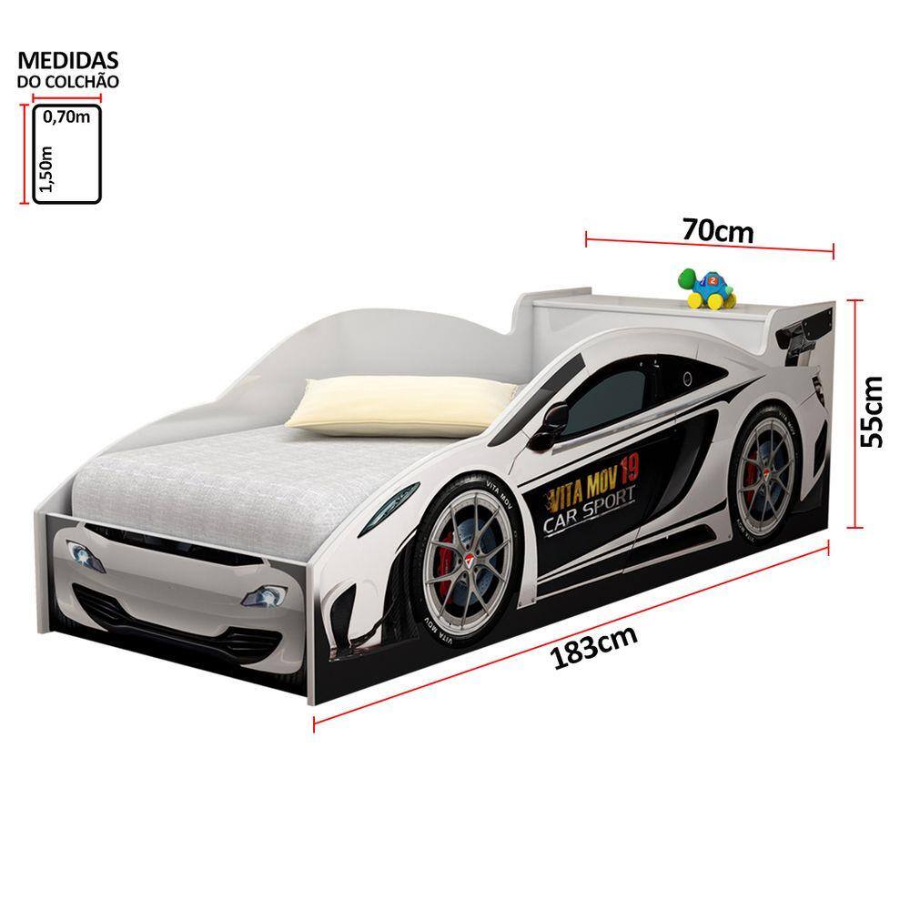 Mini Cama Infantil Carro de Corrida Vermelho + Colchão e Protetor