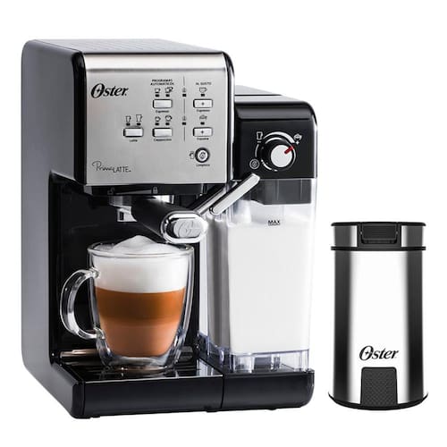 Kit Cafeteira PrimaLatte Black e Moedor de Café Oster Menor preço em Kit Cafeteira PrimaLatte Black e Moedor de Café Oster