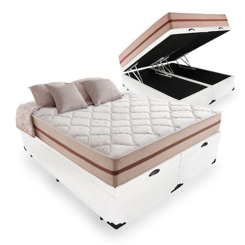 Cama Box Com Baú Super King + Colchão De Molas Ensacadas - Anjos - Classic - 193x203x68cm