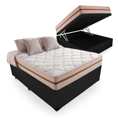 Cama Box Com Baú Casal + Colchão De Molas Ensacadas - Anjos - Classic - 138x188x64cm Menor preço em Cama Box Com Baú Casal + Colchão De Molas Ensacadas - Anjos - Classic - 138x188x64cm