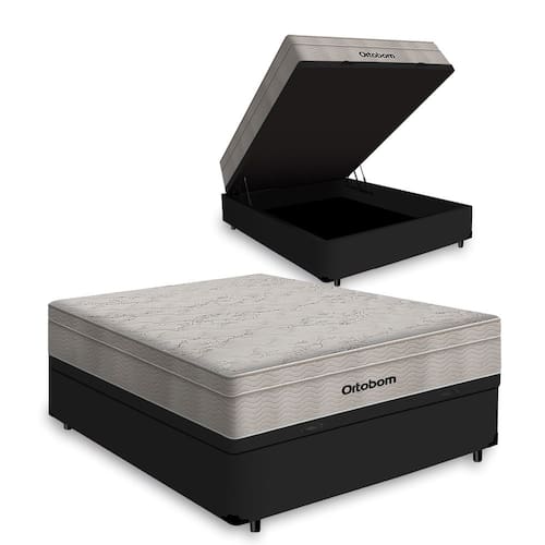 Cama Box com Baú Casal + Colchão De Molas Ensacadas - Ortobom - AirTech SpringPocket 138x188x72cm