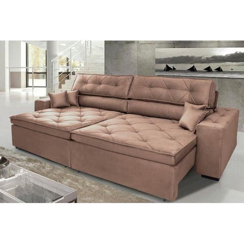 Sofá Austin 2,22m Retrátil, Reclinável com Molas no Assento e Almofadas, Tecido Suede Menor preço em Sofá Austin 2,22m Retrátil, Reclinável com Molas no Assento e Almofadas, Tecido Suede