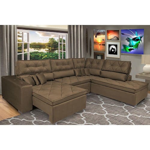 Sofa de Canto Retrátil e Reclinável com Molas Cama inBox Platinum 3,00x2,36 Tecido Suede Menor preço em Sofa de Canto Retrátil e Reclinável com Molas Cama inBox Platinum 3,00x2,36 Tecido Suede